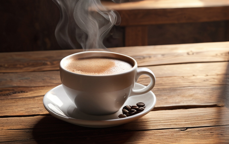 **A steaming cup of aromatic coffee on a rustic wooden table, soft morning light, cozy atmosphere.** (Based on the "alt-text" example, emphasizing the visual scene).