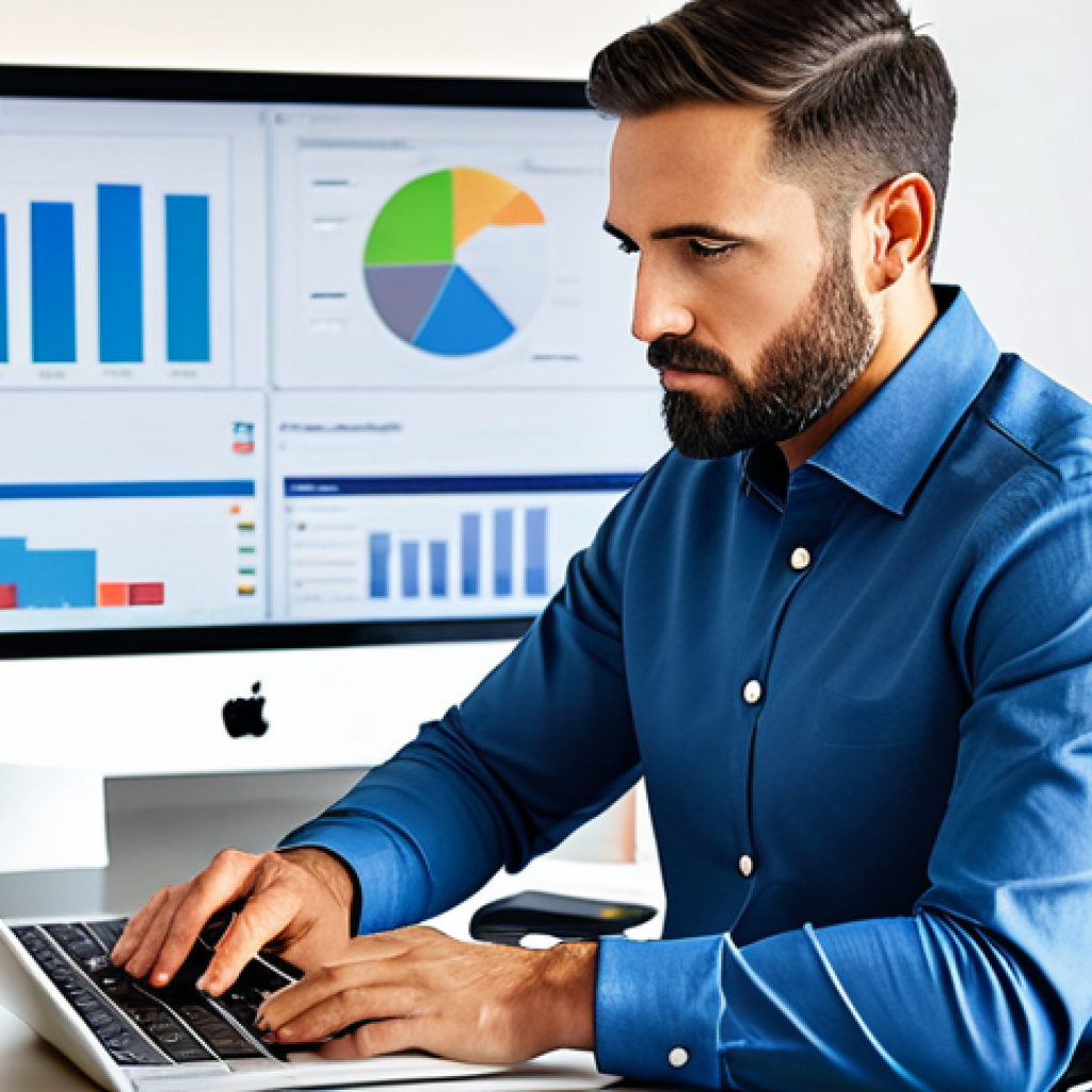 A professional male blogger, fully clothed in a modest casual business shirt and smart trousers, sitting at a modern desk in a well-lit home office. He is focused on a laptop screen displaying analytics dashboards and content drafts, with a serious but engaged expression. The background features a neatly organized workspace with a few minimalist decor elements. The scene conveys a sense of productivity and digital expertise. Perfect anatomy, correct proportions, well-formed hands, proper finger count, natural body proportions, natural pose. Professional photography, high detail, sharp focus, vibrant lighting, safe for work, appropriate content, fully clothed, professional, family-friendly.